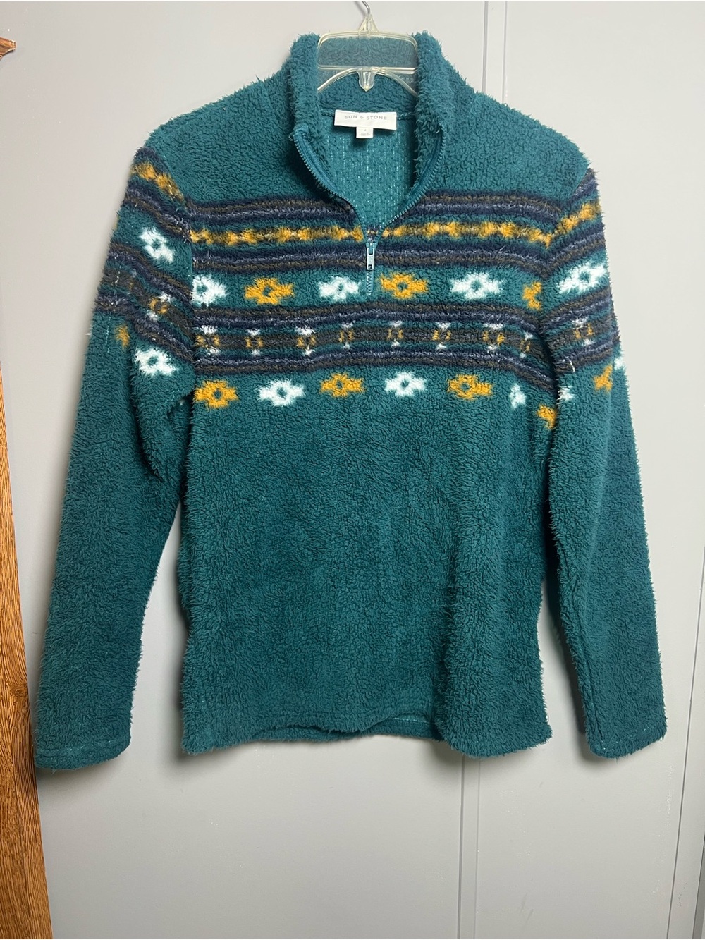 Sun + Stone Men’s Sea Cave Bloom Sherpa Fleece 1/4 Zip Pullover Sweater M